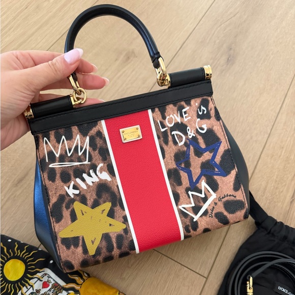 Dolce & Gabbana Graffiti Leopard Print Small Sicily Top Handle Bag - Picture 2 of 7